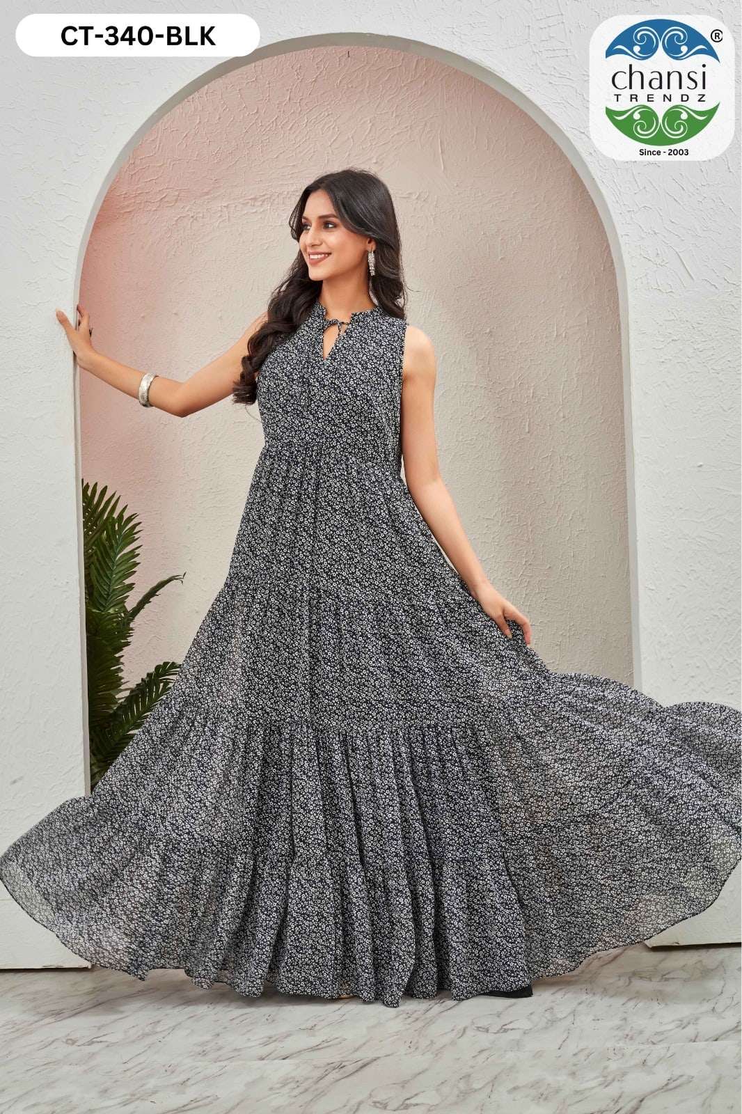 CHANSI TRENDZ GRASSY PURE GEORGETTE PRINTED GOWN-00303