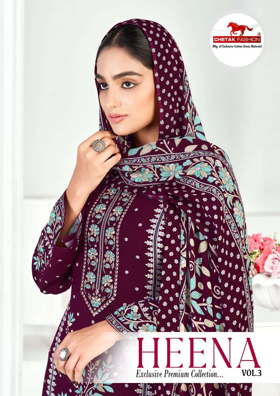 CHETAK FASHION HEENA VOL-03 3001 TO 3008 SERIES PURE RAYON PRINTED PAKISTANI DRESSES-00201