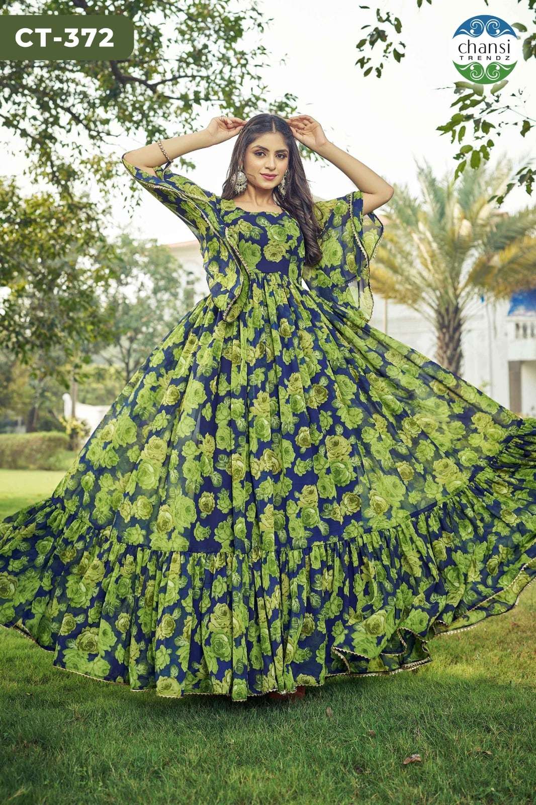 CHANSI TRENDZ MAAHI CT-375 PURE GEORGETTE PRINTED GOWN-00303