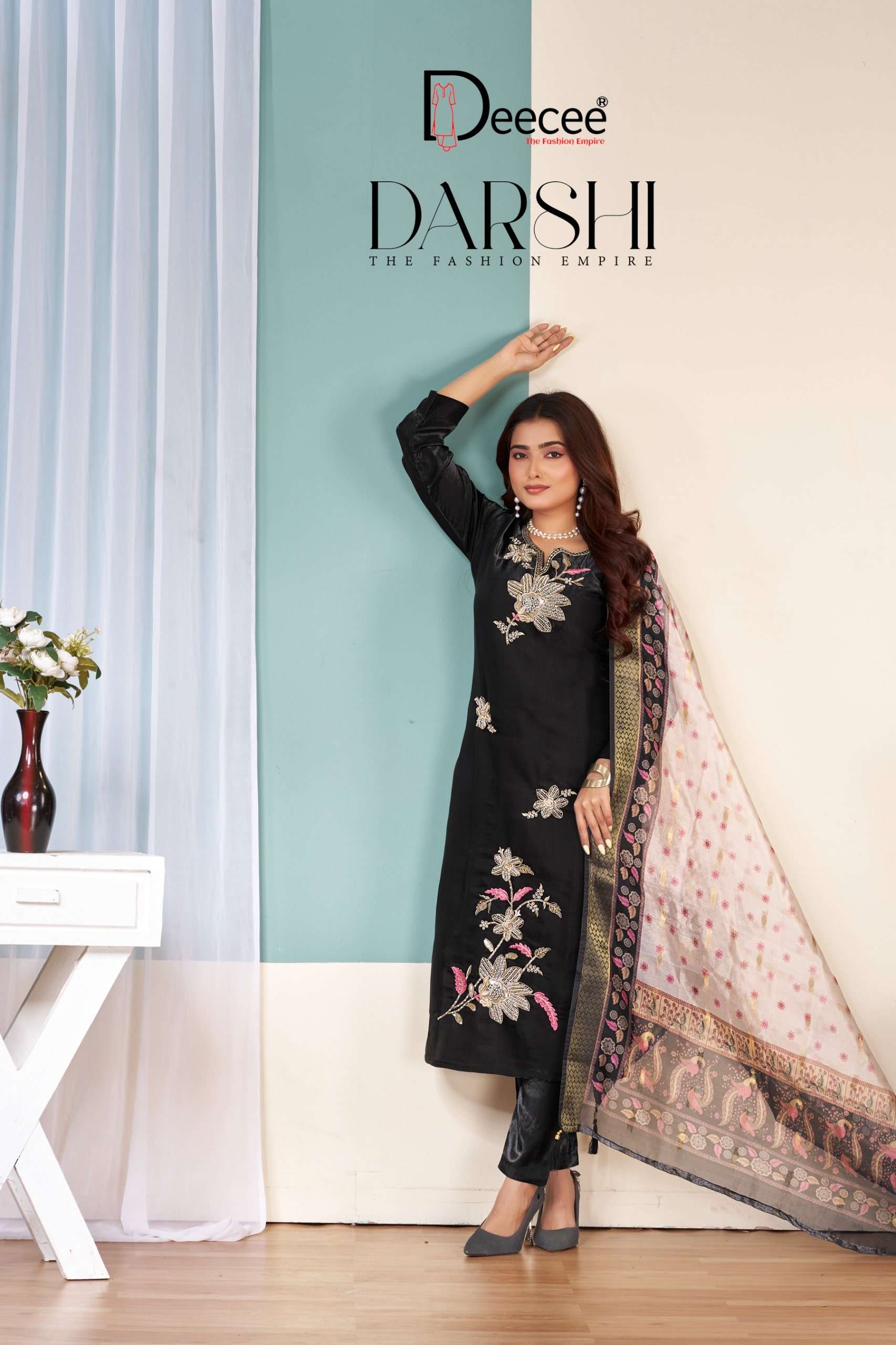 DEE CEE DARSHI 01 TO 06 SERIES PURE ROMAN EMBROIDERY DRESSES-00014