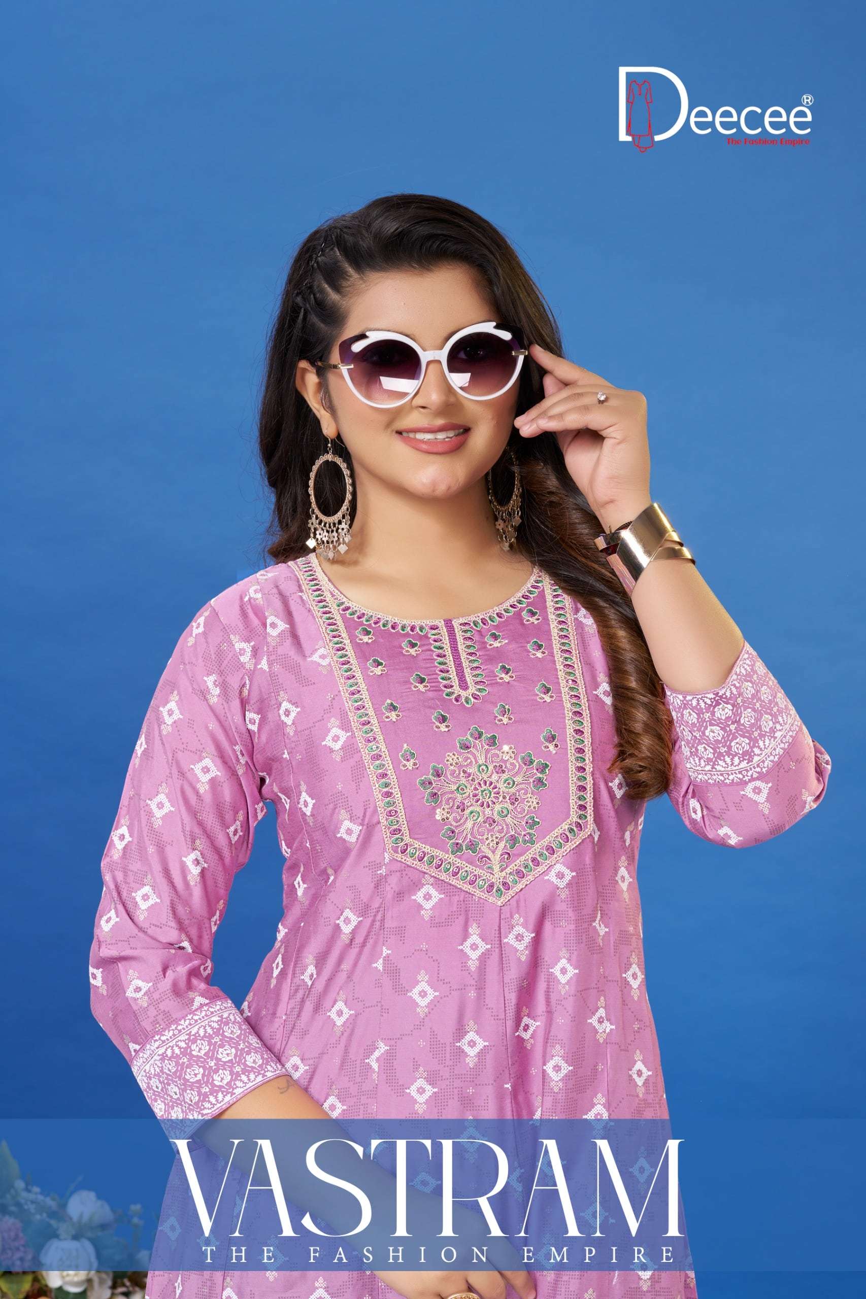 DEE CEE VASTRAM 01 TO 06 SERIES PURE ROMAN EMBROIDERY KURTIS-00014