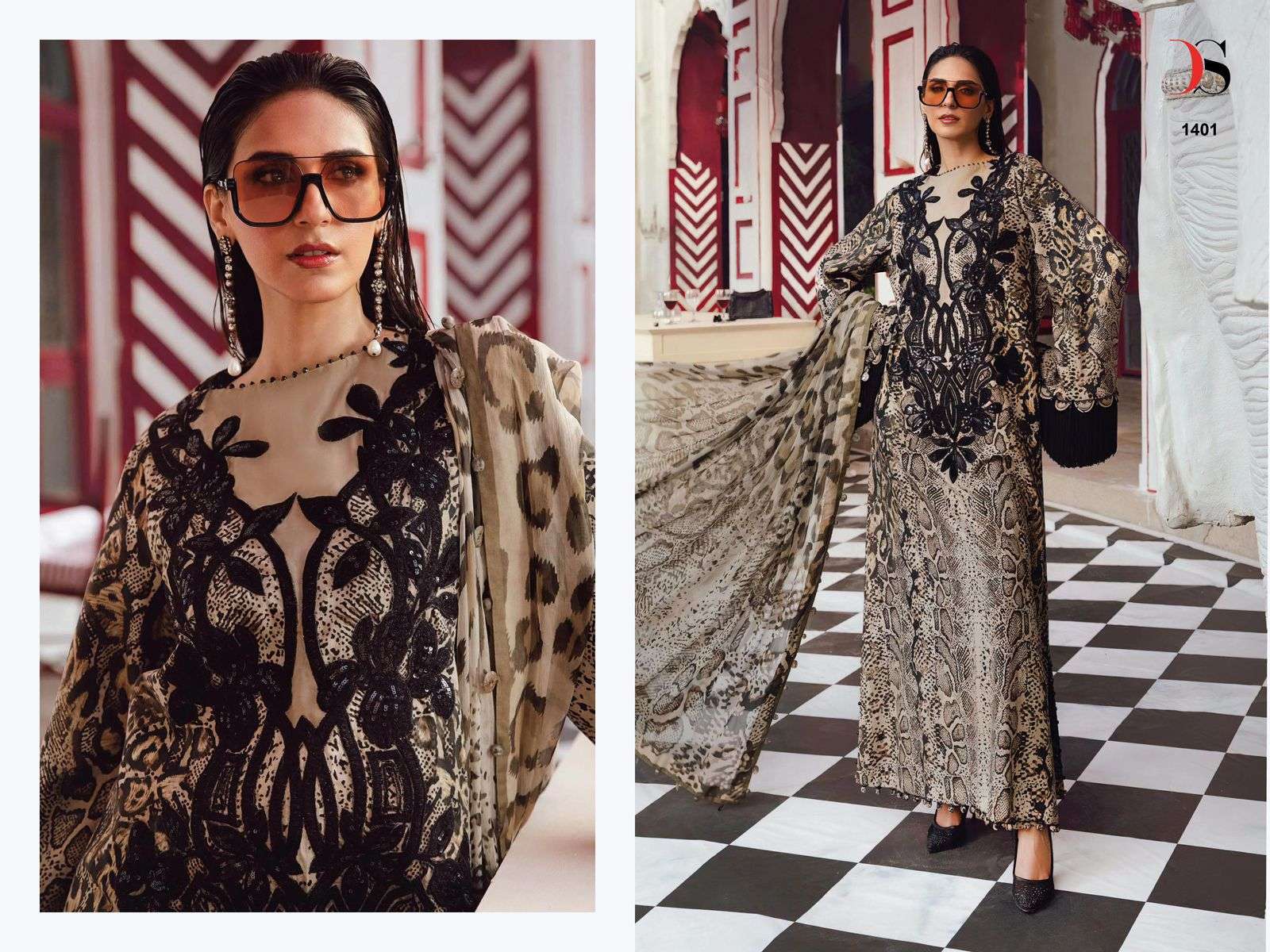 DEEPSY SUIT D-1401 TO D-1402 SERIES PURE COTTON PRINTED EMBROIDERY PAKISTANI DRESSES-00201