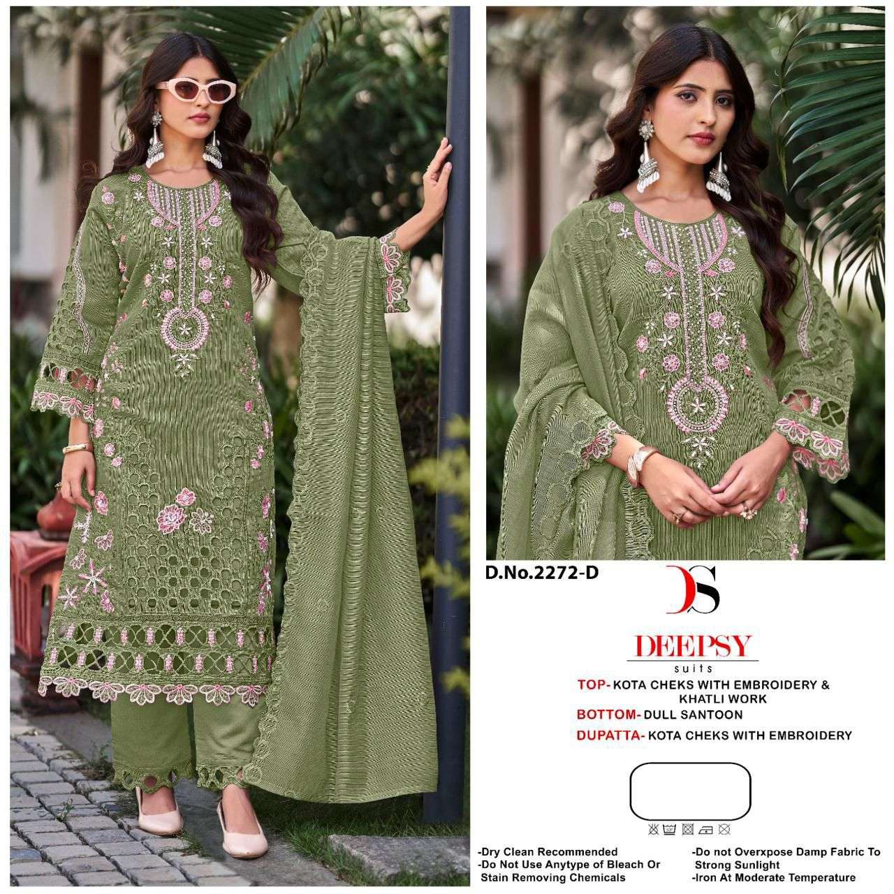 DEEPSY SUIT D-2272 A TO D SERIES PURE KOTA CHEKS EMBROIDERY PAKISTANI DRESSES-00201