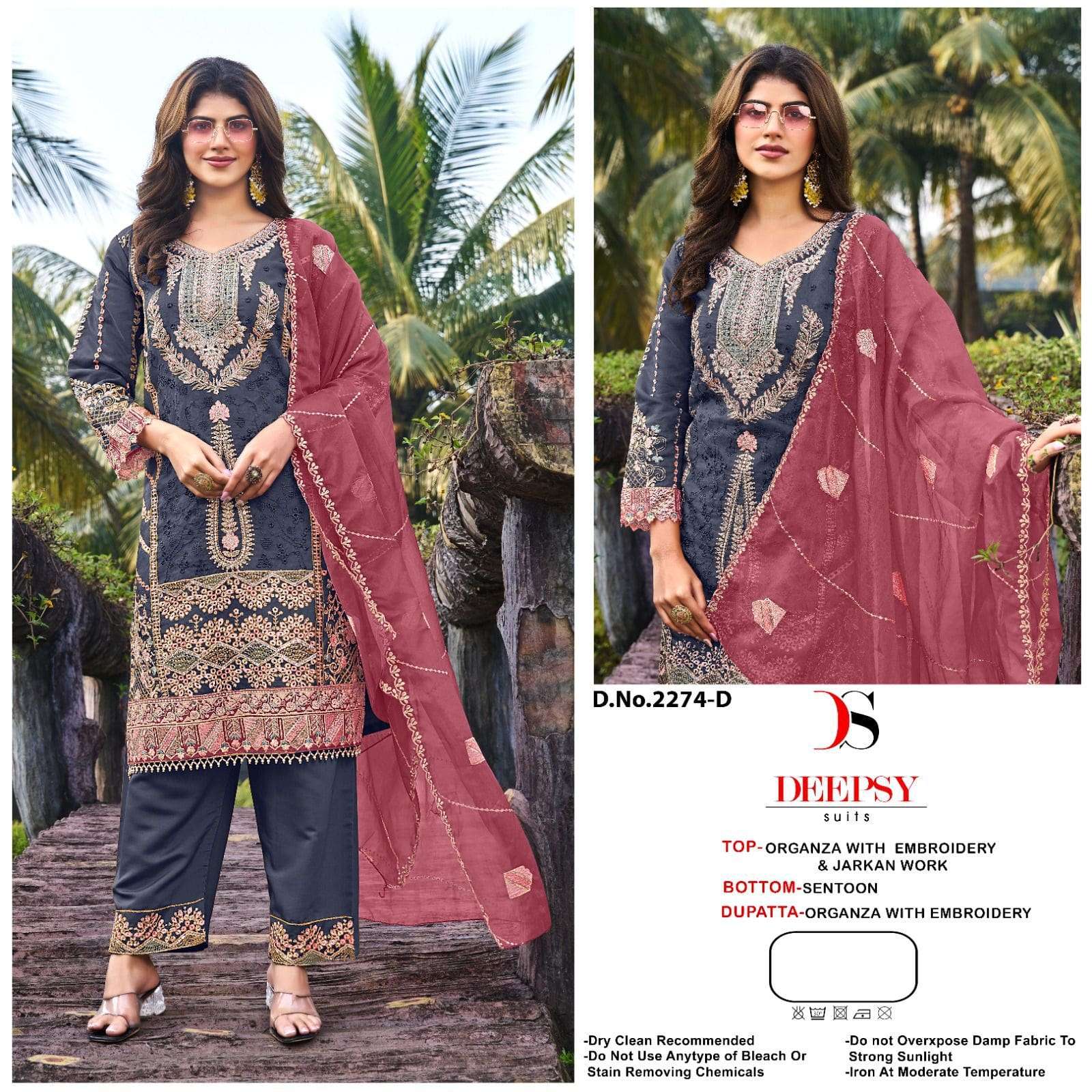 DEEPSY SUIT D-2274 A TO D SERIES PURE ORGANZA EMBROIDERY PAKISTANI DRESSES-00201