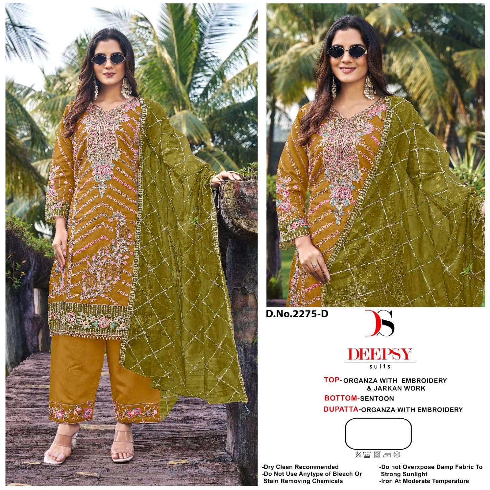DEEPSY SUIT D-2275 A TO D SERIES PURE ORGANZA EMBOIDERY PAKISTANI DRESSES-00201