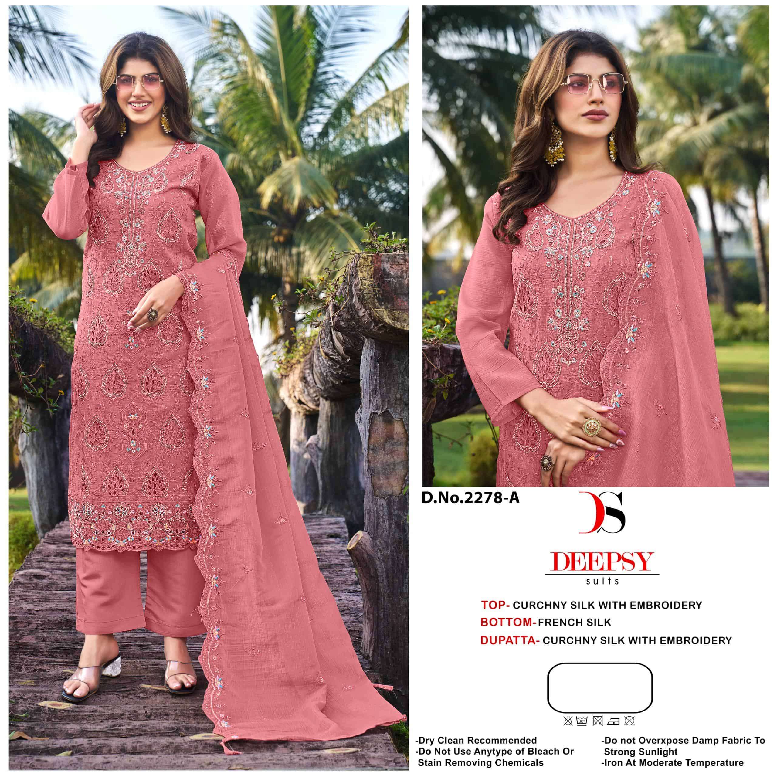 DEEPSY SUIT D-2278 A TO D SERIES PURE SILK EMBROIDERY PAKISTANI DRESSES-00201