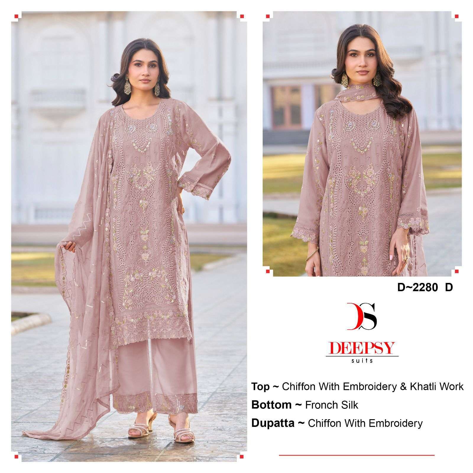 DEEPSY SUIT D-2280 A TO D SERIES PURE CHIFFON EMBROIDERY PAKISTANI DRESSES-00201