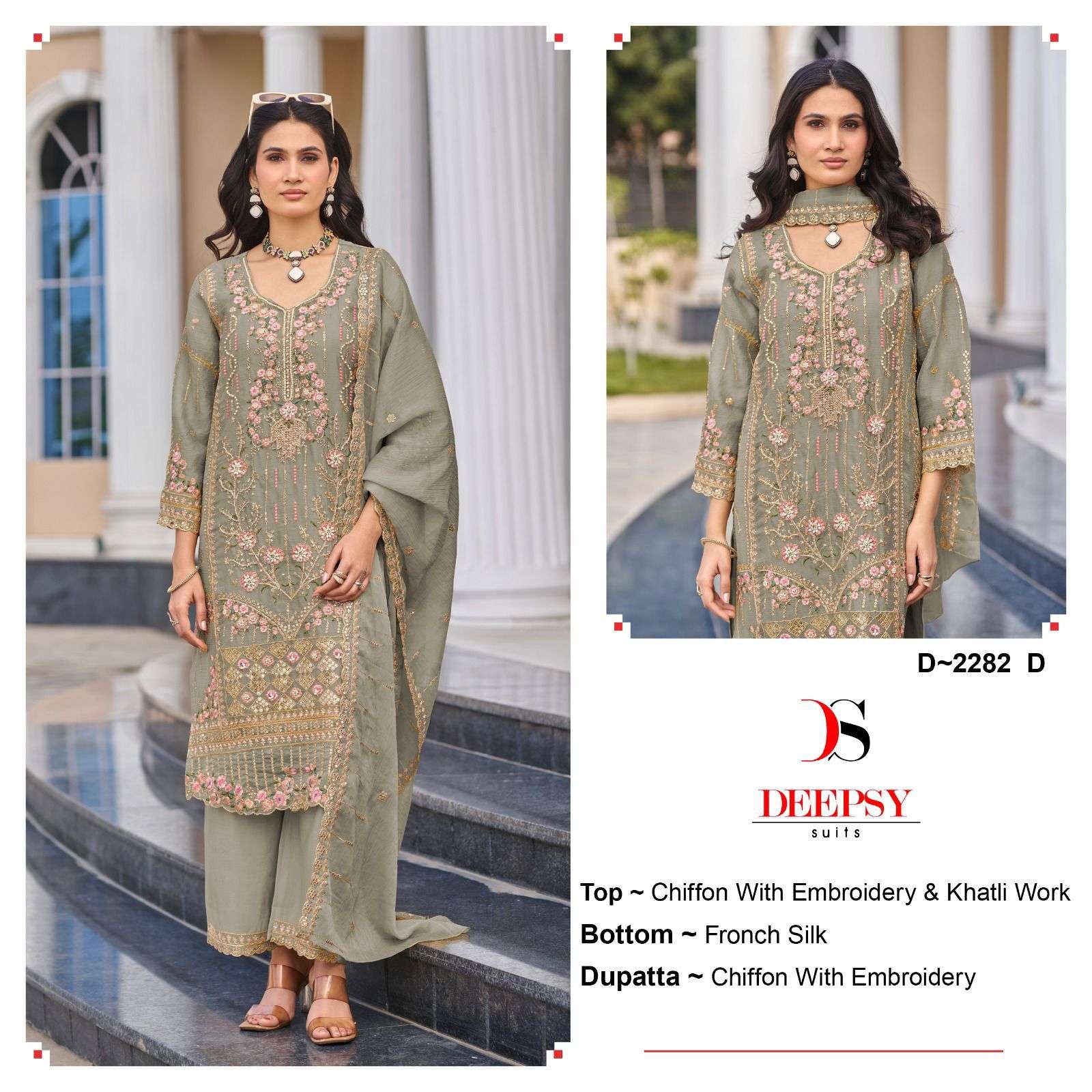 DEEPSY SUIT D-2282 A TO D SERIES PURE CHIFFON EMBROIDERY PAKISTANI DRESSES-00201