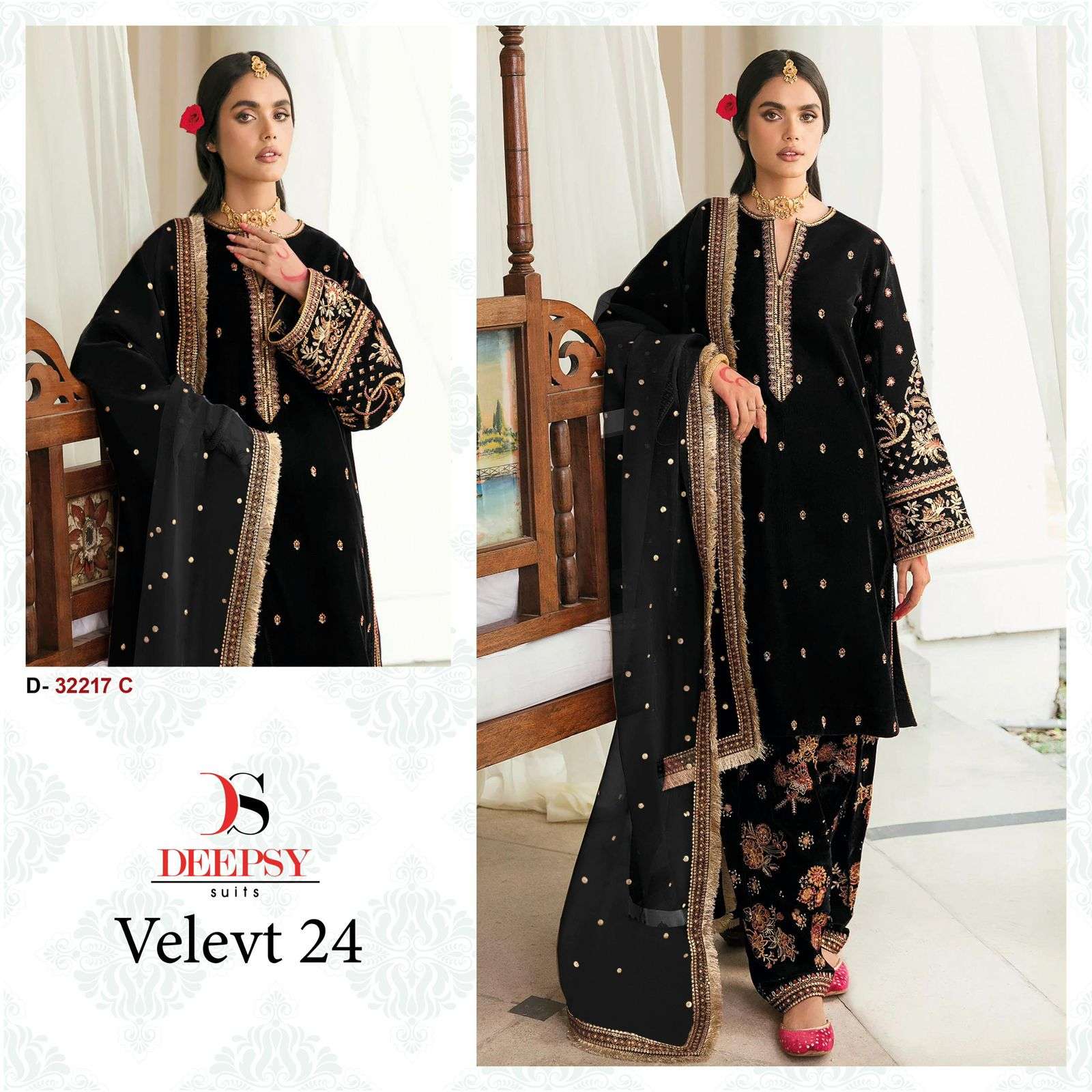 DEEPSY SUIT D-32217 A TO D SERIES PURE VELVET EMBROIDERY PAKISTANI DRESSES-00201