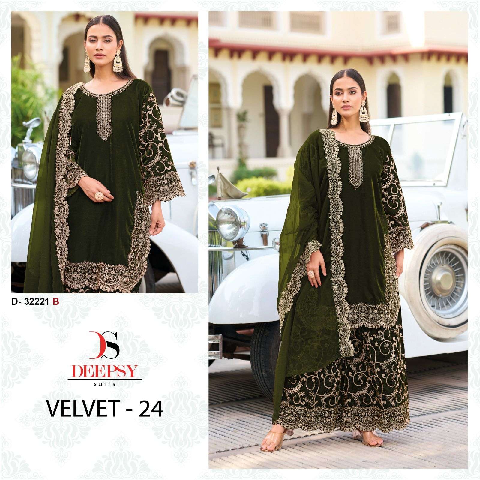 DEEPSY SUIT D-32221 PURE  VELVET EMBROIDERY PAKISTANI DRESS-00201