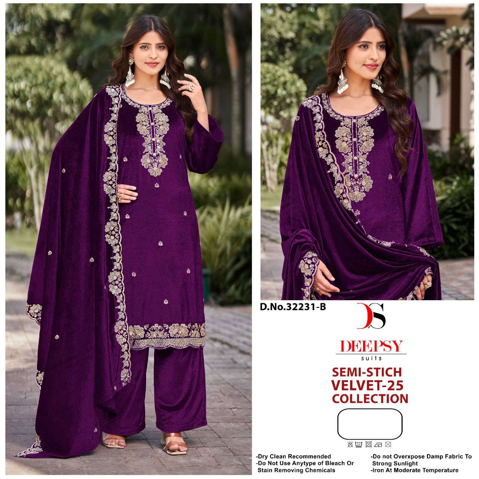 DEEPSY SUIT D-32231 E TO H SERIES PURE VISCOSE VELVET EMBROIDERY PAKISTANI DRESSES-00201