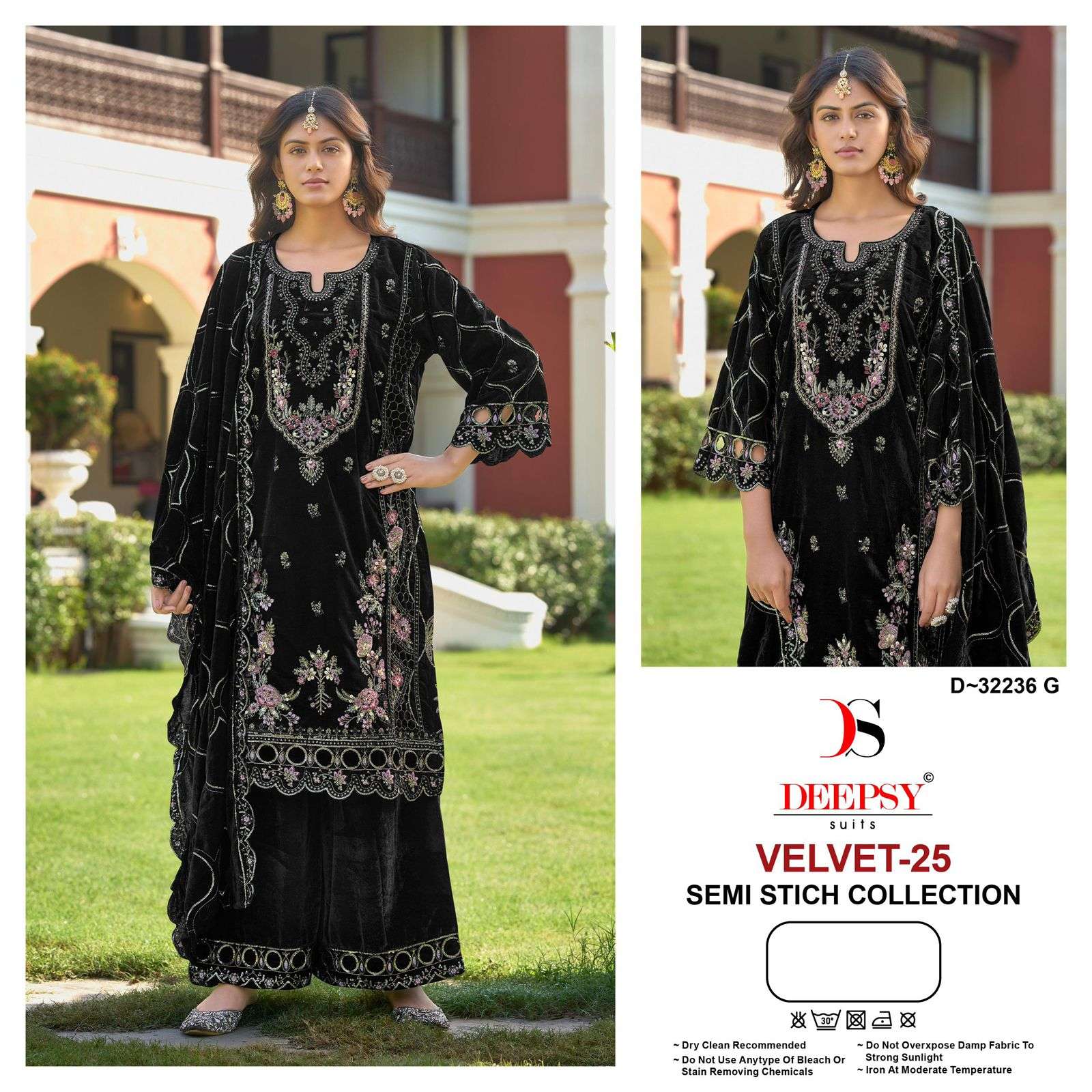 DEEPSY SUIT VELVET-25 32236 E TO H SERIES PURE VELVET EMBROIDERY PAKISTANI DRESSES-00201