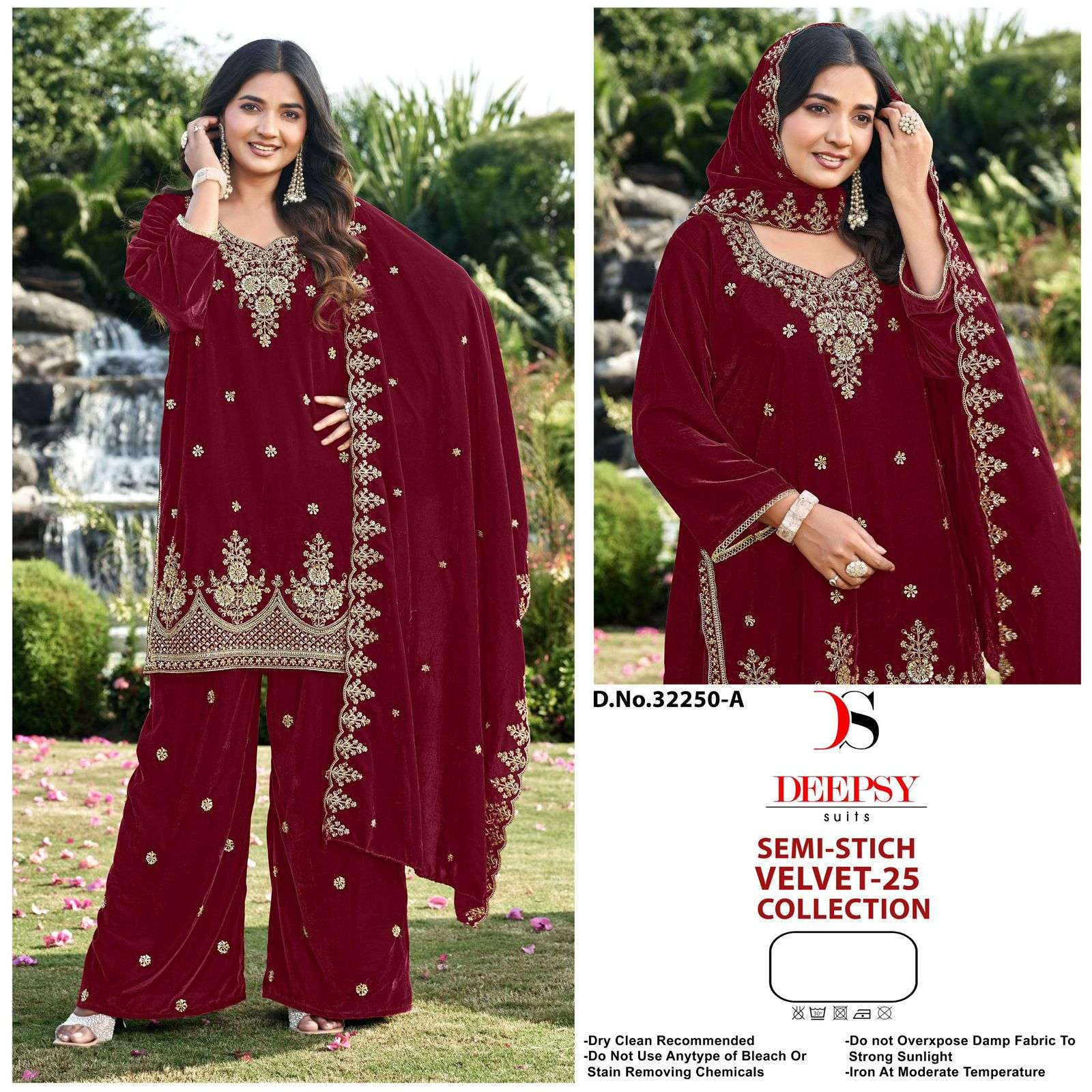 DEEPSY SUIT D-32250 A TO D SERIES PURE VELVET EMBROIDERY PAKISTANI DRESSES-00201