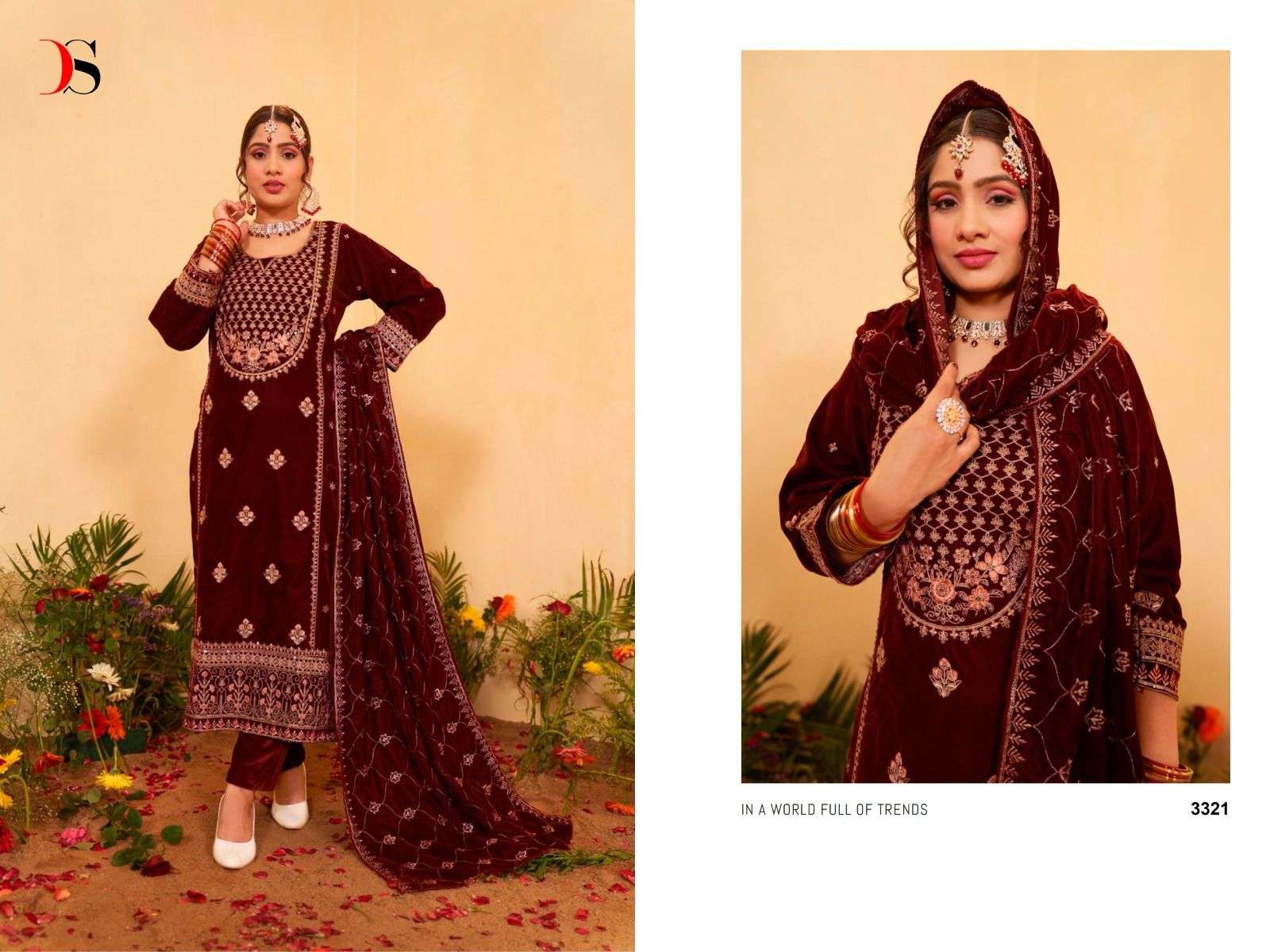 DEEPSY SUIT D-3321 SERIES PURE VELVET EMBROIDERY PAKISTANI DRESS-00201