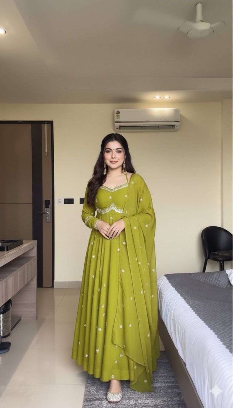 DN-519 BY ASLIWHOLESALE DESIGNER PURE FAUX GEORGETTE EMBROIDERY DRESSES-00232