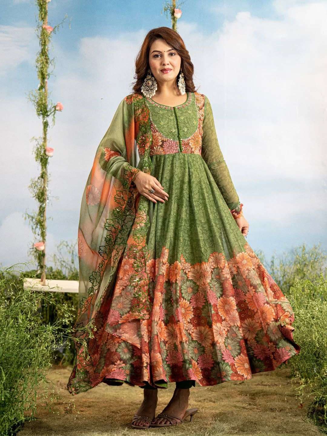 DN-536 BY ASLIWHOLESALE DESIGNER PURE FAUX GEORGETTE EMBROIDERY DRESSES-00232