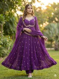 DN-538 BY ASLIWHOLESALE DESIGNER PURE FAUX GEORGETTE EMBROIDERY DRESSES-00232