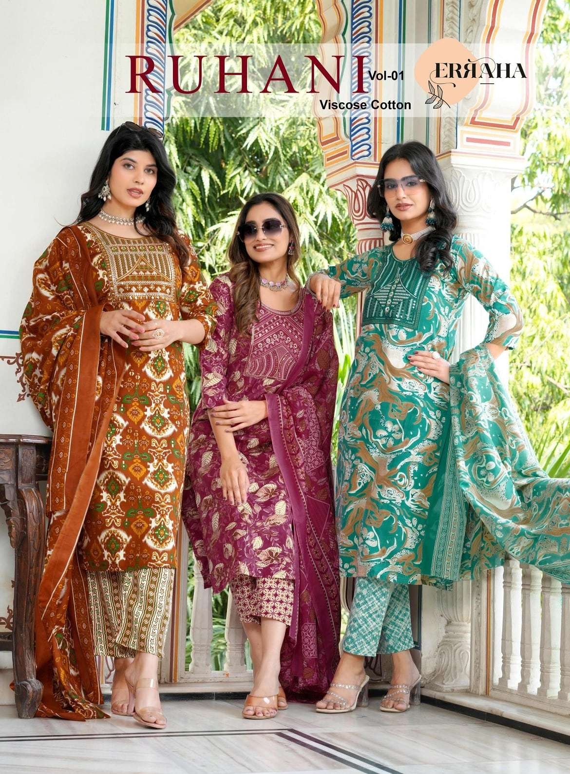 ERRAHA RUHANI VOL-1 8101 TO 8108 SERIES PURE COTTON PRINTED DRESSES-00015