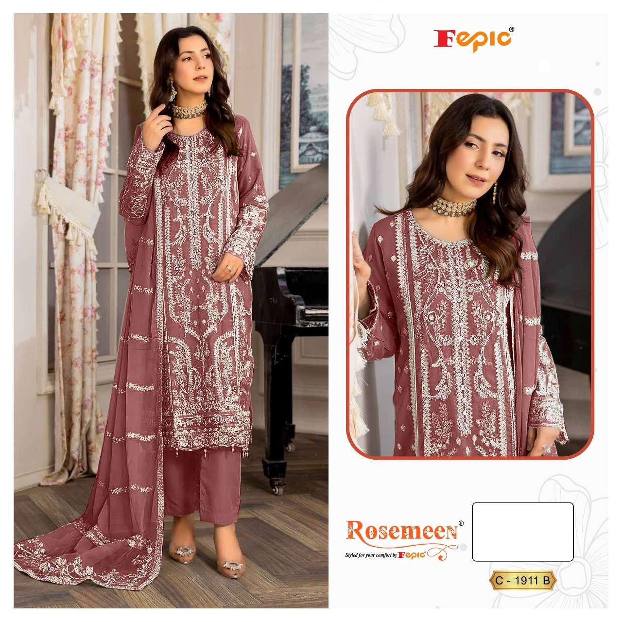 FEPIC ROSEMEEN C-1911 PURE ORGNAZA EMBROIDERY PAKISTANI DRESS-00201