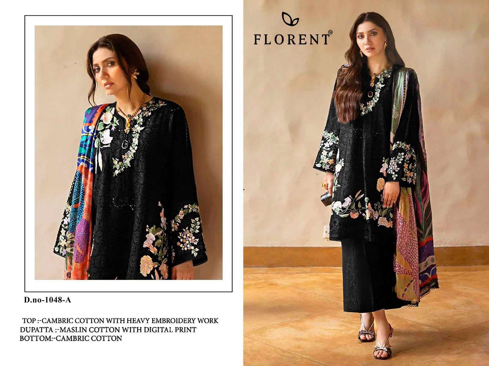 FLORENT 1048 A TO C SERIES PURE CAMBRIC COTTON EMBROIDERY PAKISTANI DRESSES-00071