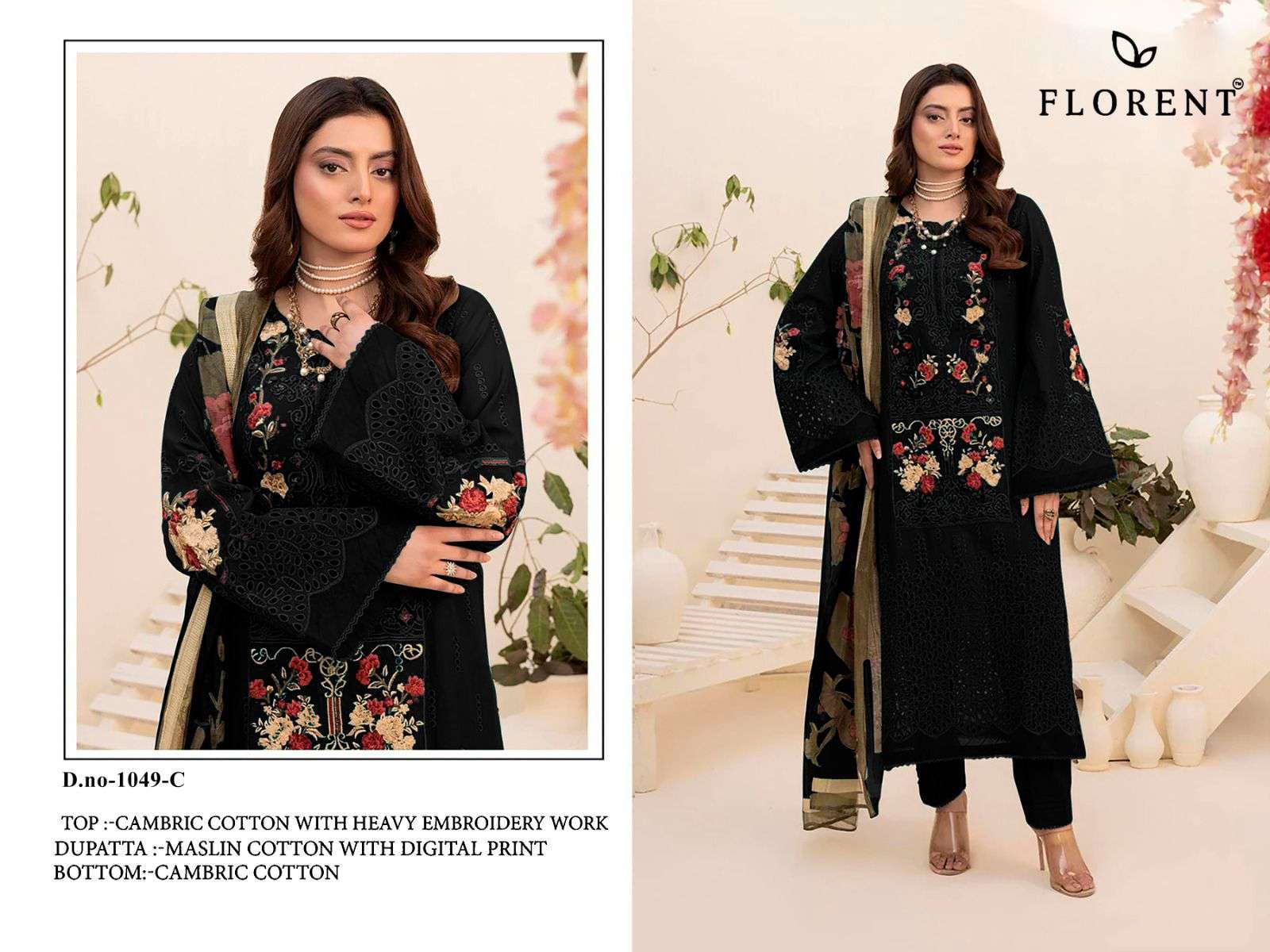 FLORENT 1049 A TO D SERIES PURE COTTON EMBROIDERY PAKISTANI DRESSES-00062