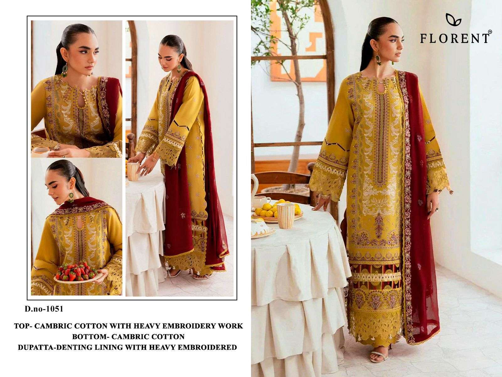 FLORENT 1051 BY FLORENT DESIGNER PURE CAMBRIC COTTON EMBROIDERY PAKISTANI DRESSES-00071