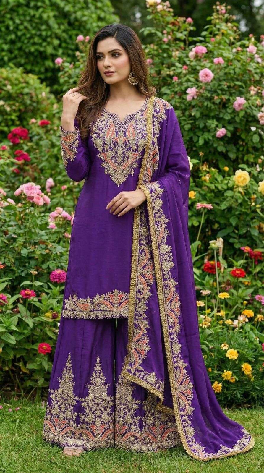 FLOWER BY ASLIWHOLESALE DESIGNER PURE CHINON EMBROIDERY DRESSES-00150