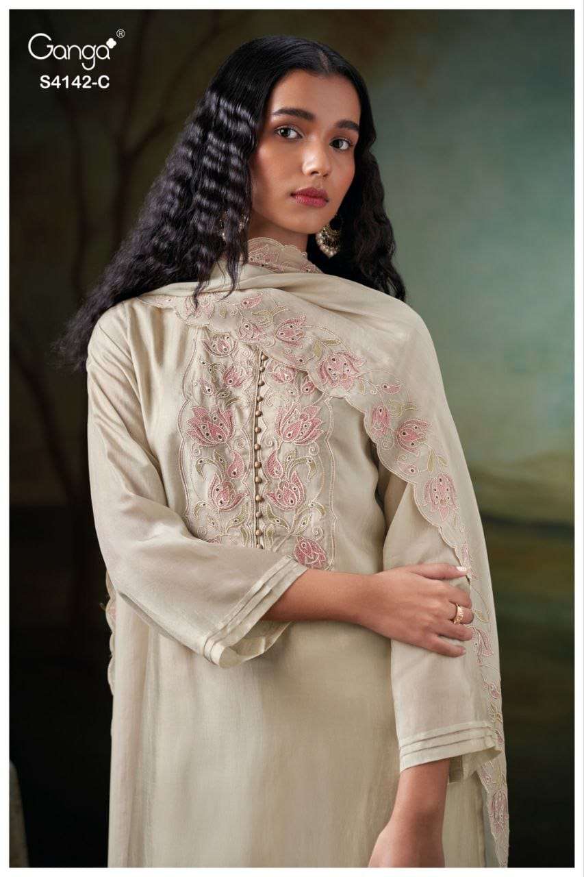 GANAG FASHION BRIANAE S-4142 SERIES PURE SILK EMBROIDERY DRESSES-00252