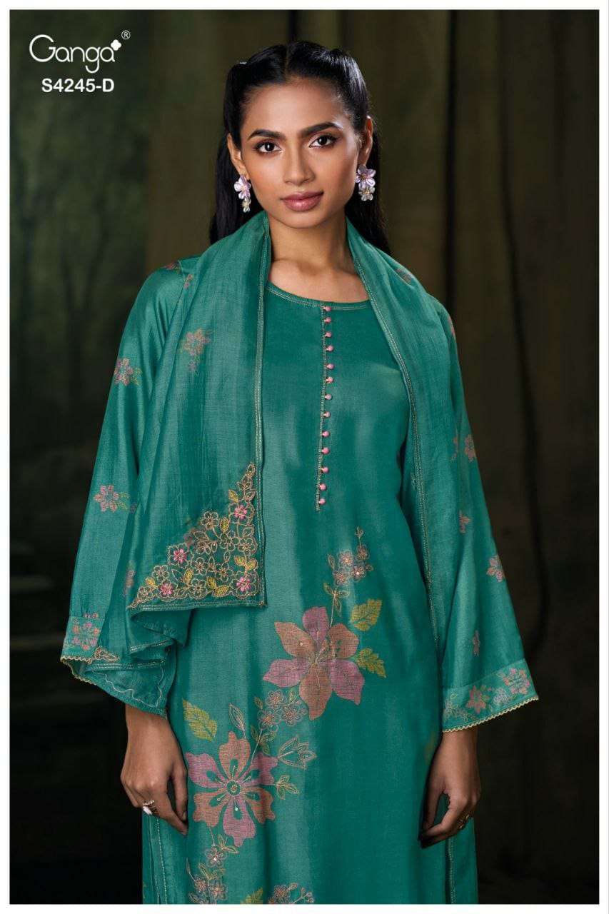 GANAG FASHION XYLAH S-4245 A TO D SERIES PURE SILK PRINTED EMBROIDERY DRESSES-00252