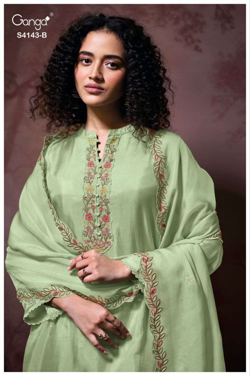 GANGA FASHION BINAAYA PURE ORGANZA SILK EMBROIDERY DRESSES-00252