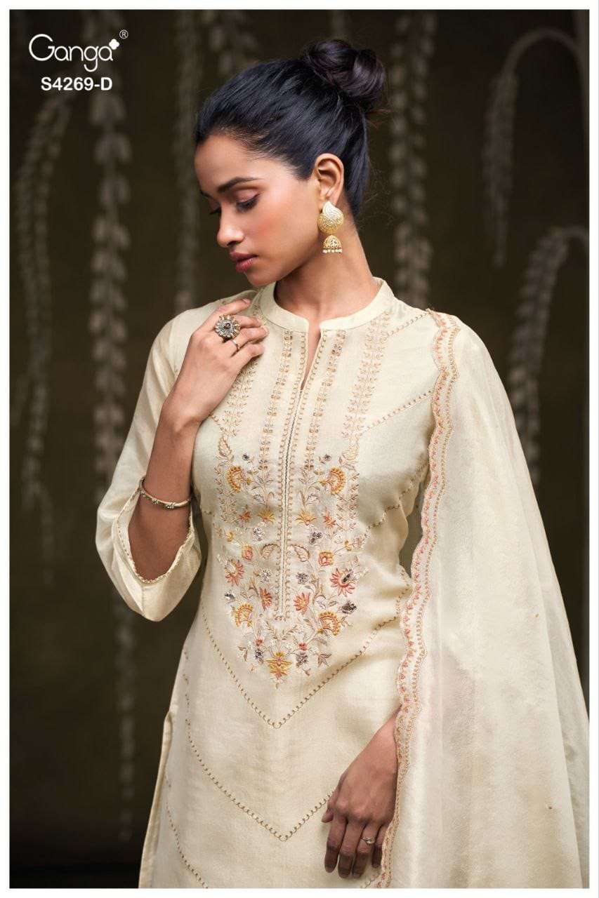 GANGA FASHION CAZRA PURE JACQUARD SILK EMBROIDERY DRESSES-00252
