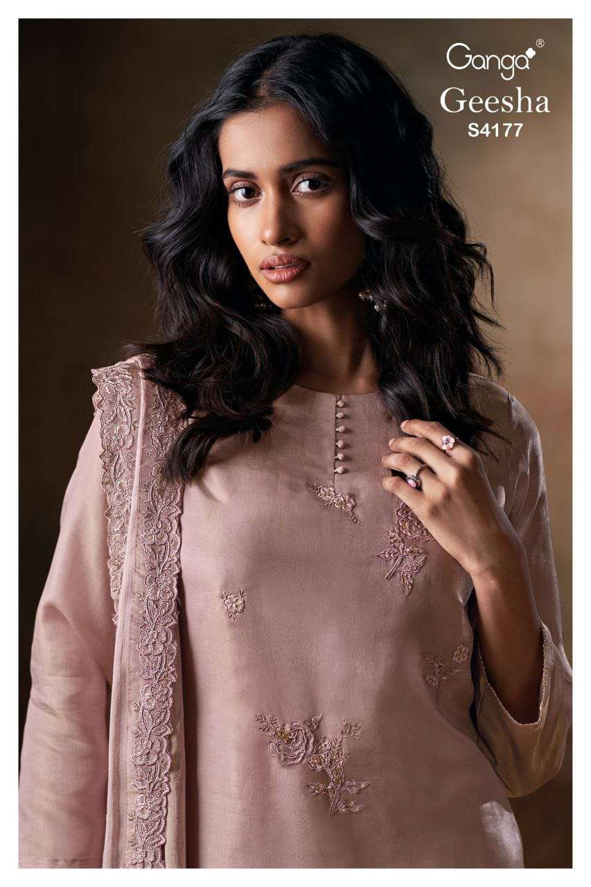 GANGA FASHION GEESHA S-4177 A TO D SERIES PURE BEMBERG SILK EMRBOIDERY DRESSES-00252