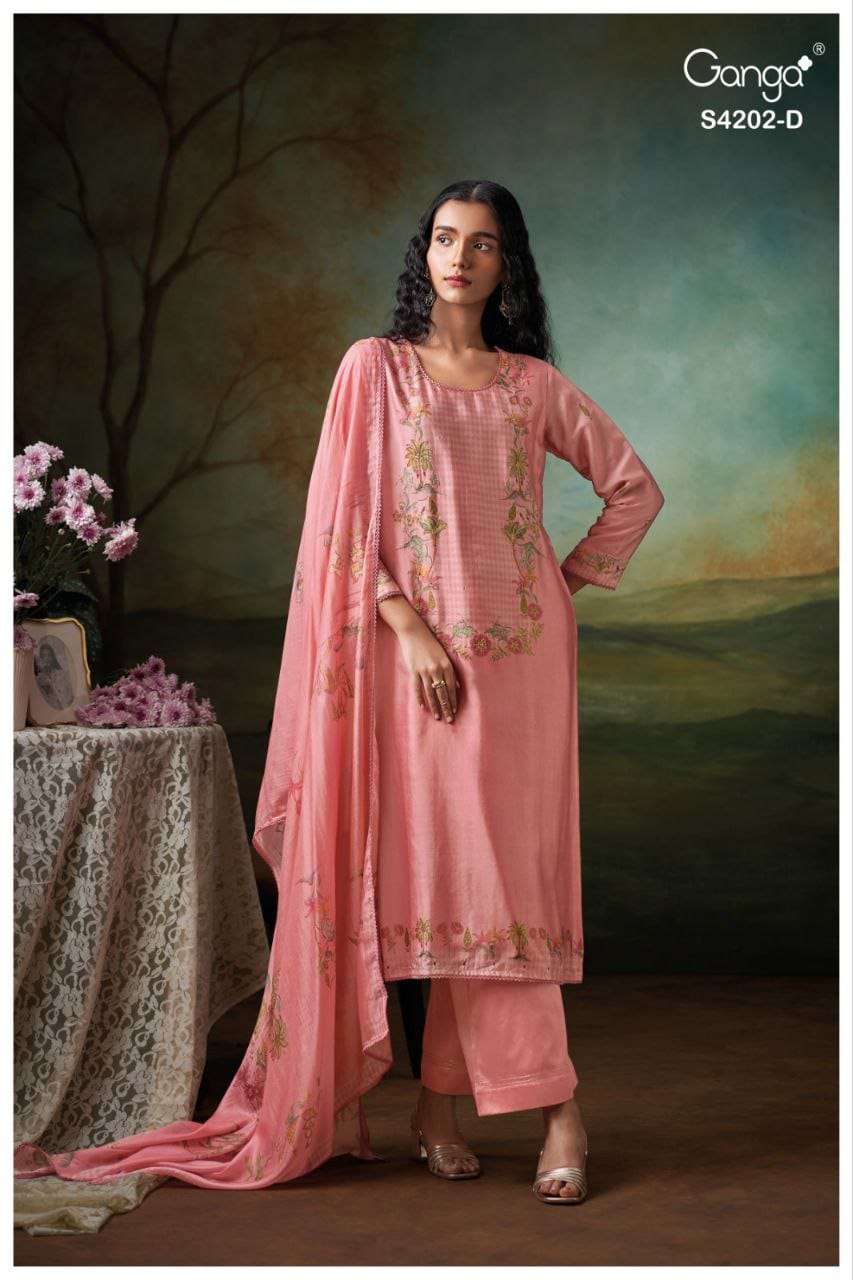 GANGA FASHION GIENA S-4202 SERIES PURE BEMBERG SILK EMBROIDERY DRESSES-00252
