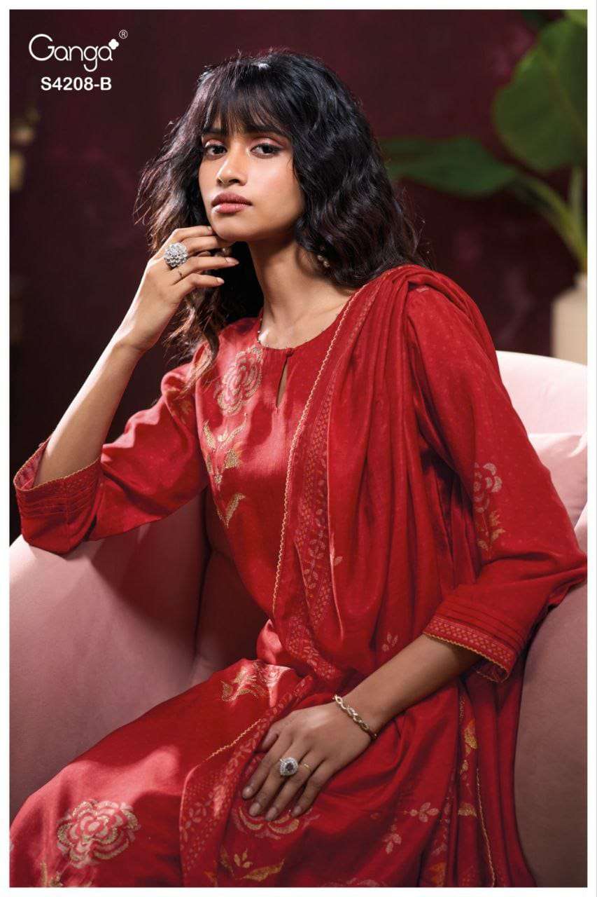 GANGA FASHION INAIKA S-4208 A TO D SERIES PURE SILK PRINTED DRESSES-00252