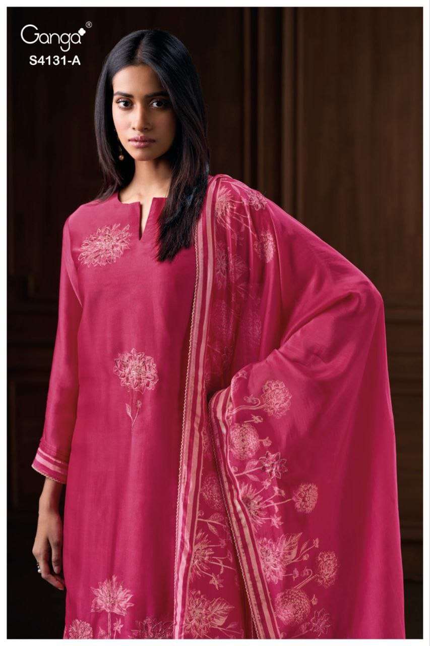 GANGA FASHION IVERRA S-4131 SERIES PURE SILK EMBROIDERY PRINTED DRESSES-00252