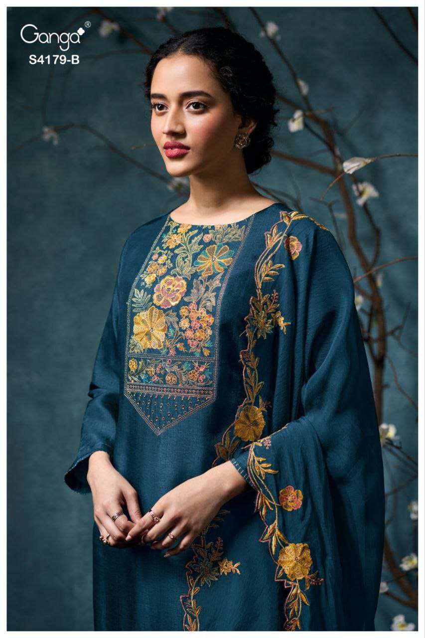 GANGA FASHION LISELLE PURE ORGANZA SILK EMBROIDERY DRESSES-00252