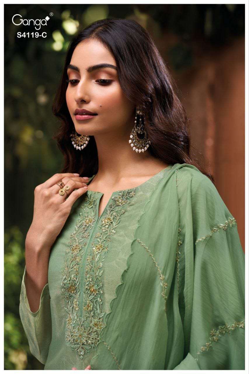 GANGA FASHION QYRA PURE JACQUARD EMBROIDERY DRESSES-00252