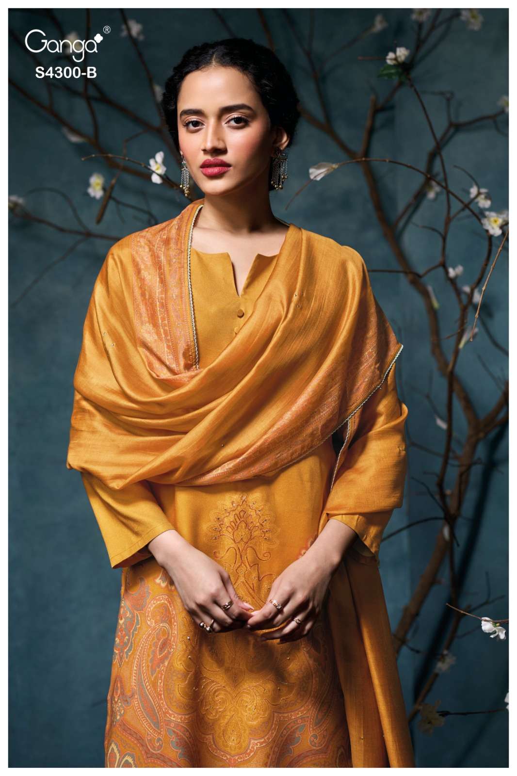 GANGA FASHION ROSALYN PURE PASHMINA PRINTED DRESSES-00402