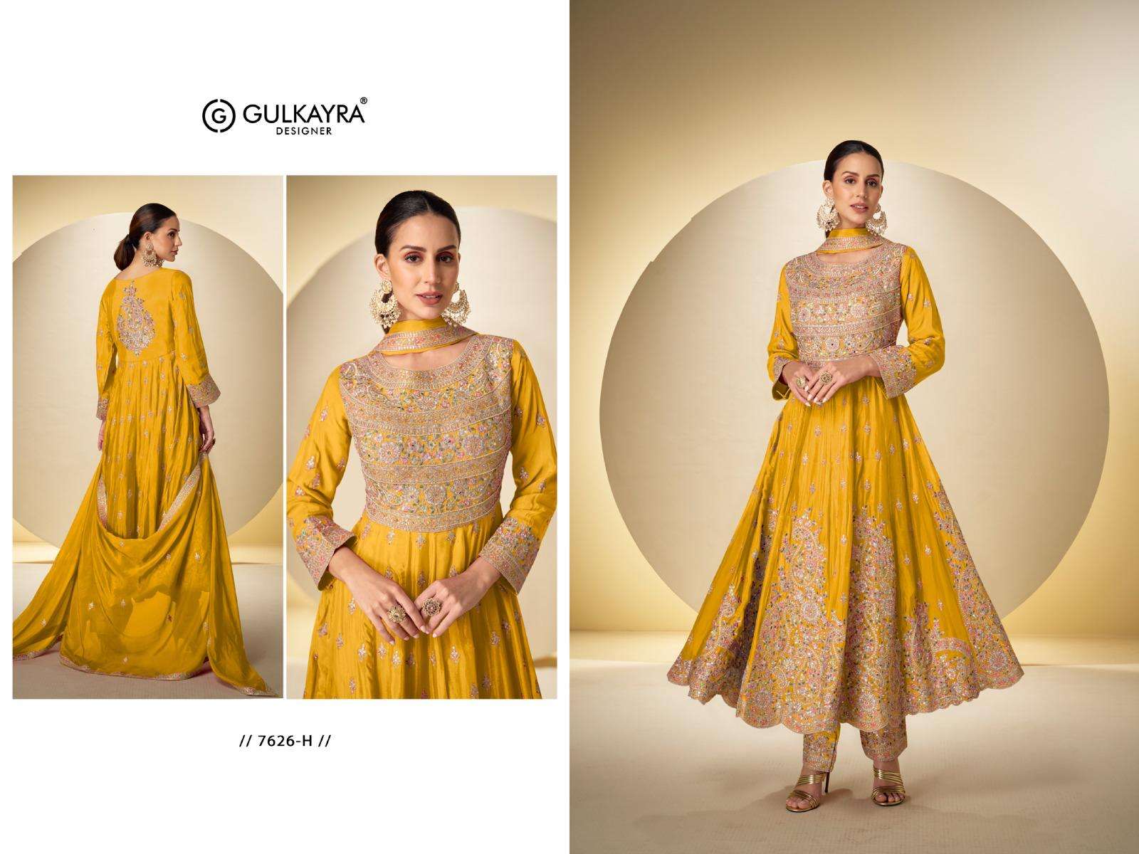 GULKAYRA RASBARI NEW COLOUR 7626-D TO 7626-I SERIES PURE CHINON EMBROIDERY DRESSES-00150