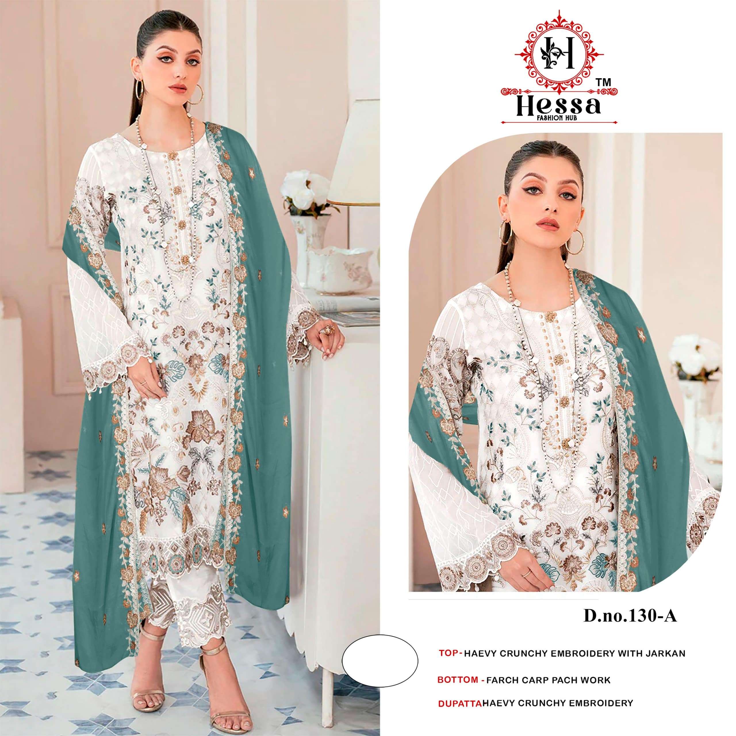 HESSA 130 A TO D SERIES PURE CRUNCY EMBROIDERY PAKISTANI DRESSES-00310