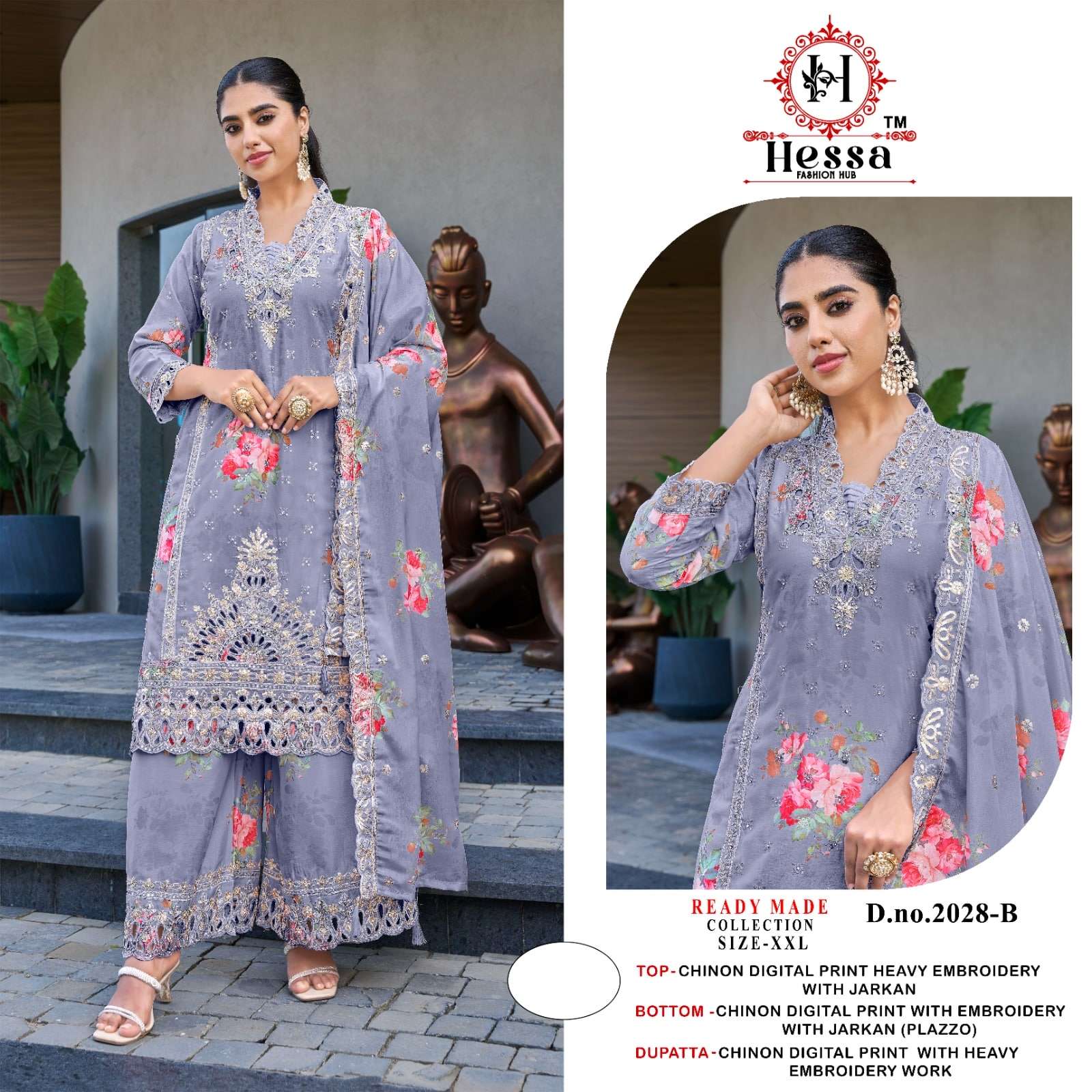 HESSA 2028 A TO D SERIES PURE CHINON EMBROIDERY PAKISTANI DRESSES-00310
