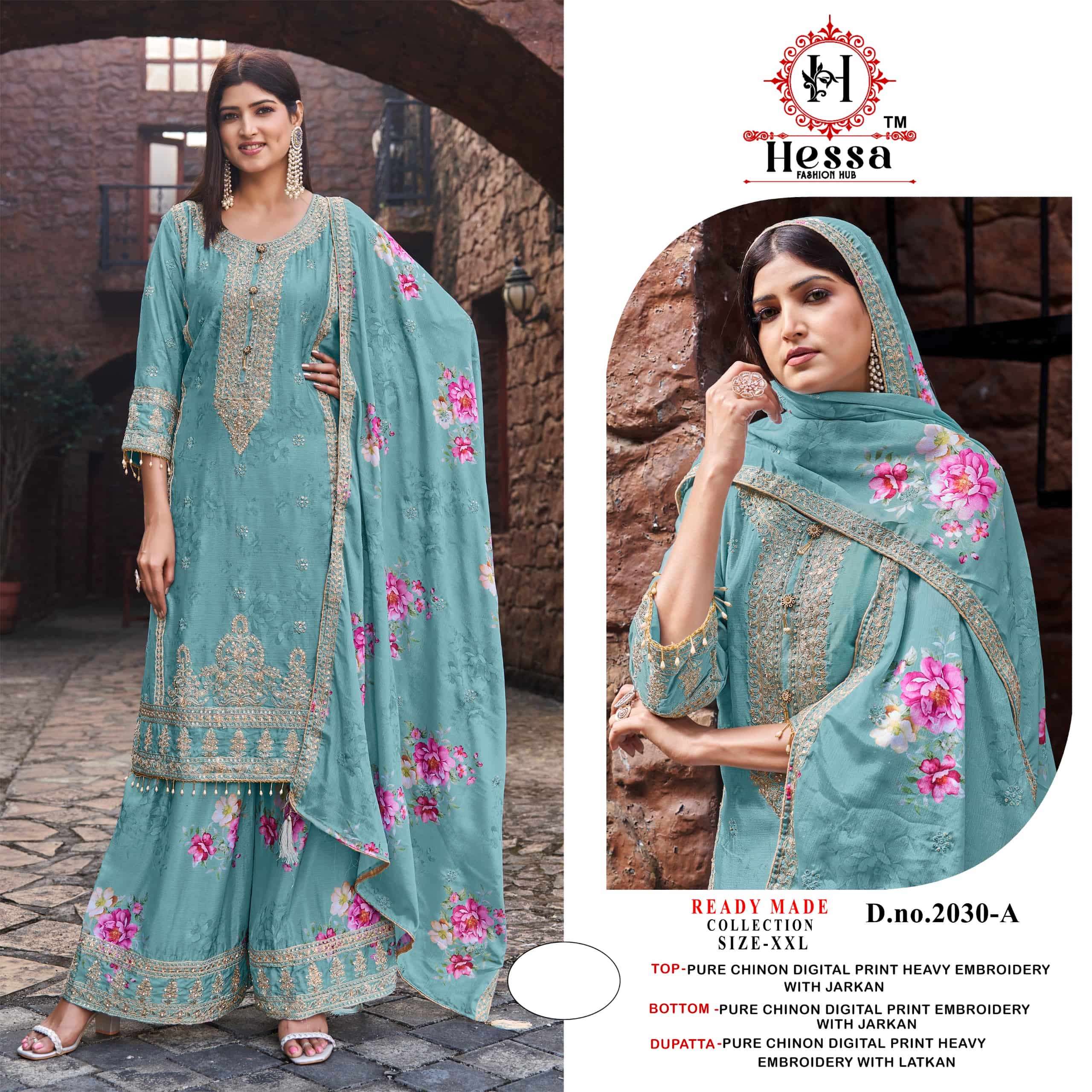HESSA 2030 A TO D SERIES PURE CHINON EMBROIDERY PAKISTANI DRESSES-00310