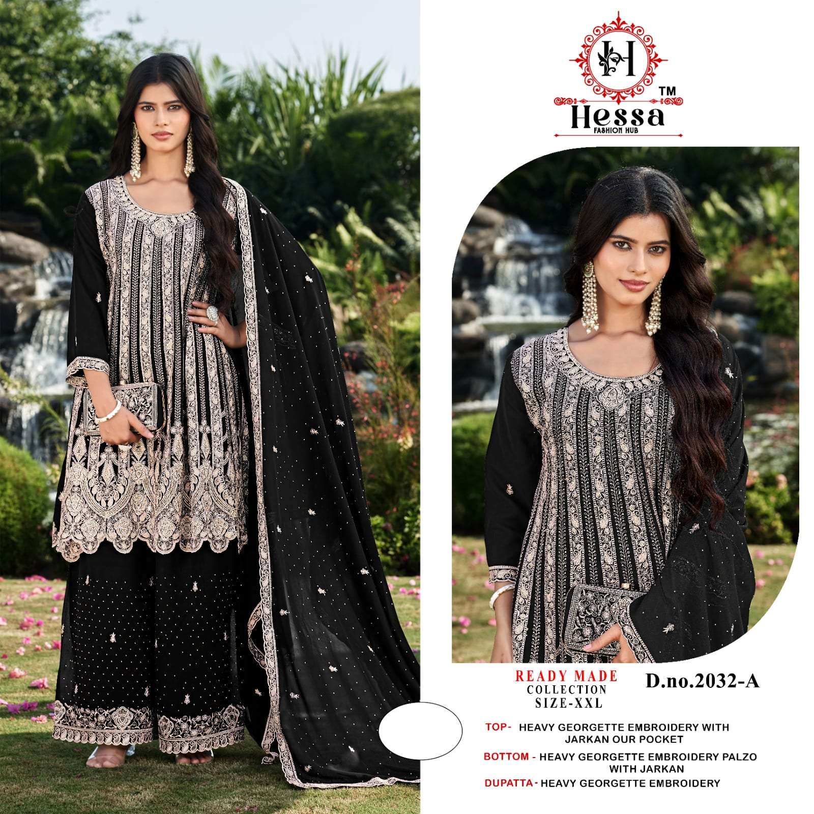 HESSA 2032 A TO D SERIES PURE GEORGETTE EMBROIDERY PAKISTANI DRESSES-00310