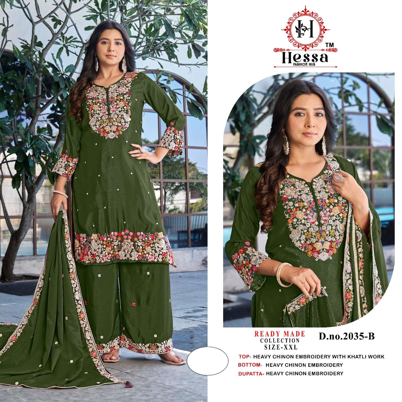HESSA 2035 A TO D SERIES PURE CHINON EMBROIDERY PAKISTANI DRESSES-00310