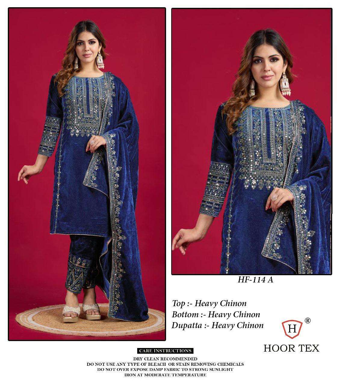 HOOR TEX HF-114 A TO D SERIES PURE CHINON EMBROIDERY PAKISTANI DRESSES-00020