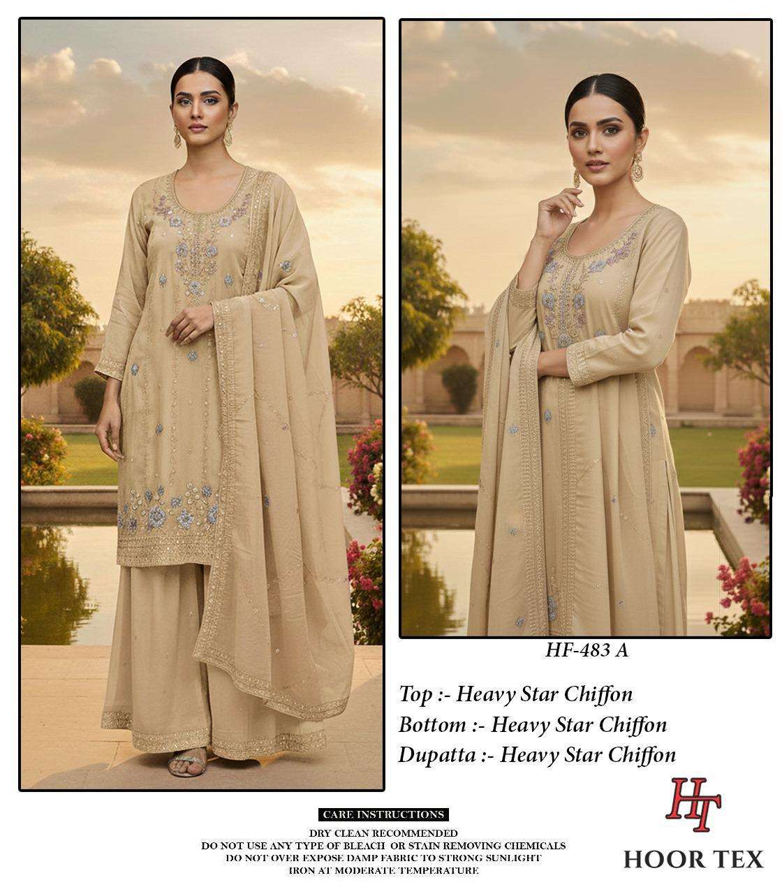 HOOR TEX HF-483 A TO D SERIES PURE CHIFFON EMBROIDERY PAKISTANI DRESSES-00020