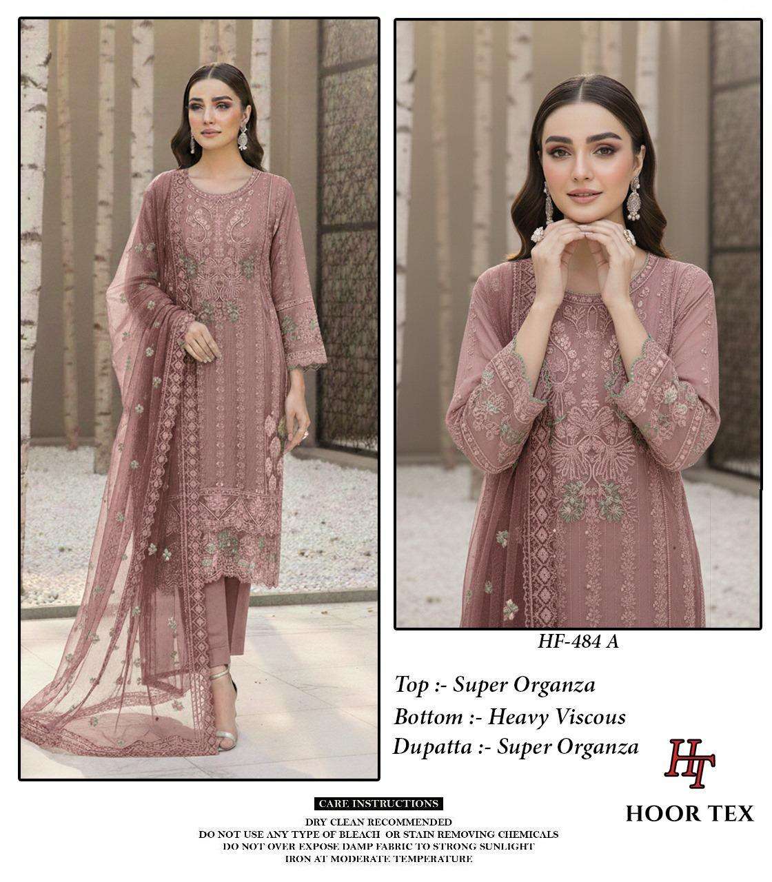 HOOR TEX HF-484 A TO D SERIES PURE ORGANZA EMBROIDERY PAKISTANI DRESSES-00020