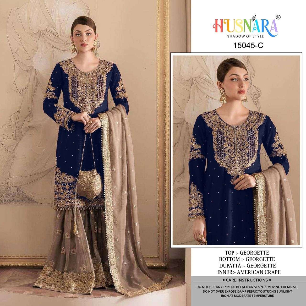 HUSNARA 15045 C TO D SERIES PURE GEORGETTE EMBROIDERY PAKISTANI DRESSES-00062