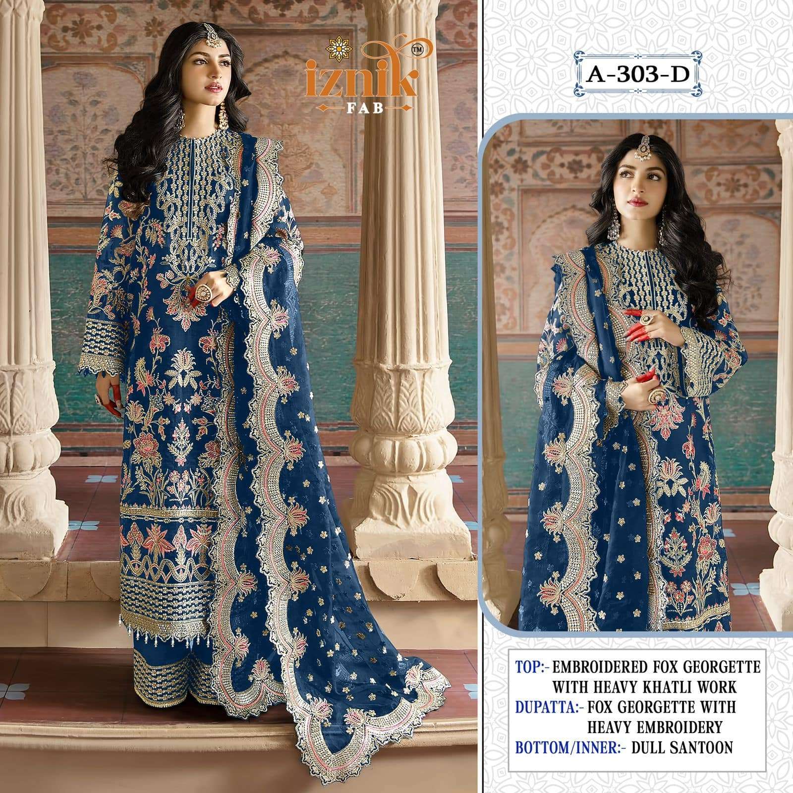 IZNIK FAB A-303 A TO D SERIES PURE FAUX GEORGETTE EMBROIDERY PAKISTANI DRESSES-00201