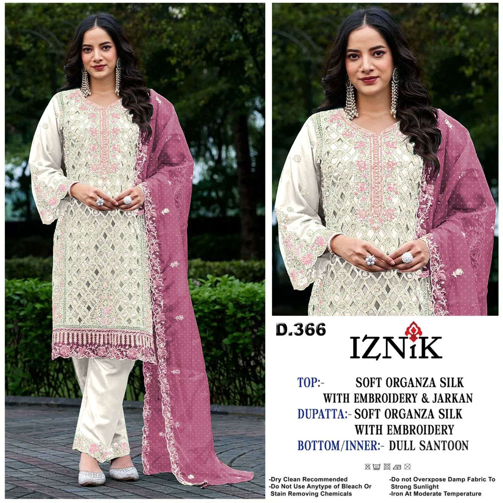 IZNIK FAB A-366 A TO D SERIES PURE ORGANZA EMBROIDERY PAKISTANI DRESSES-00201